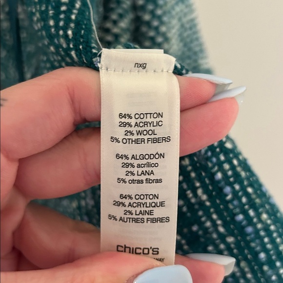 Chico’s Green Quilted Open Front Cardigan Wool Cotton Blend Size 3 - Picture 3 of 4